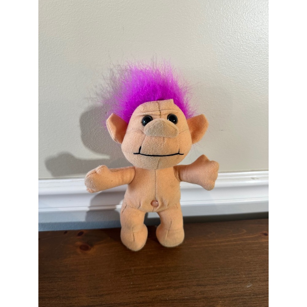 Vintage Troll Doll Plush Purple Hair Nude Stuffed Toy Retro 8 Inch